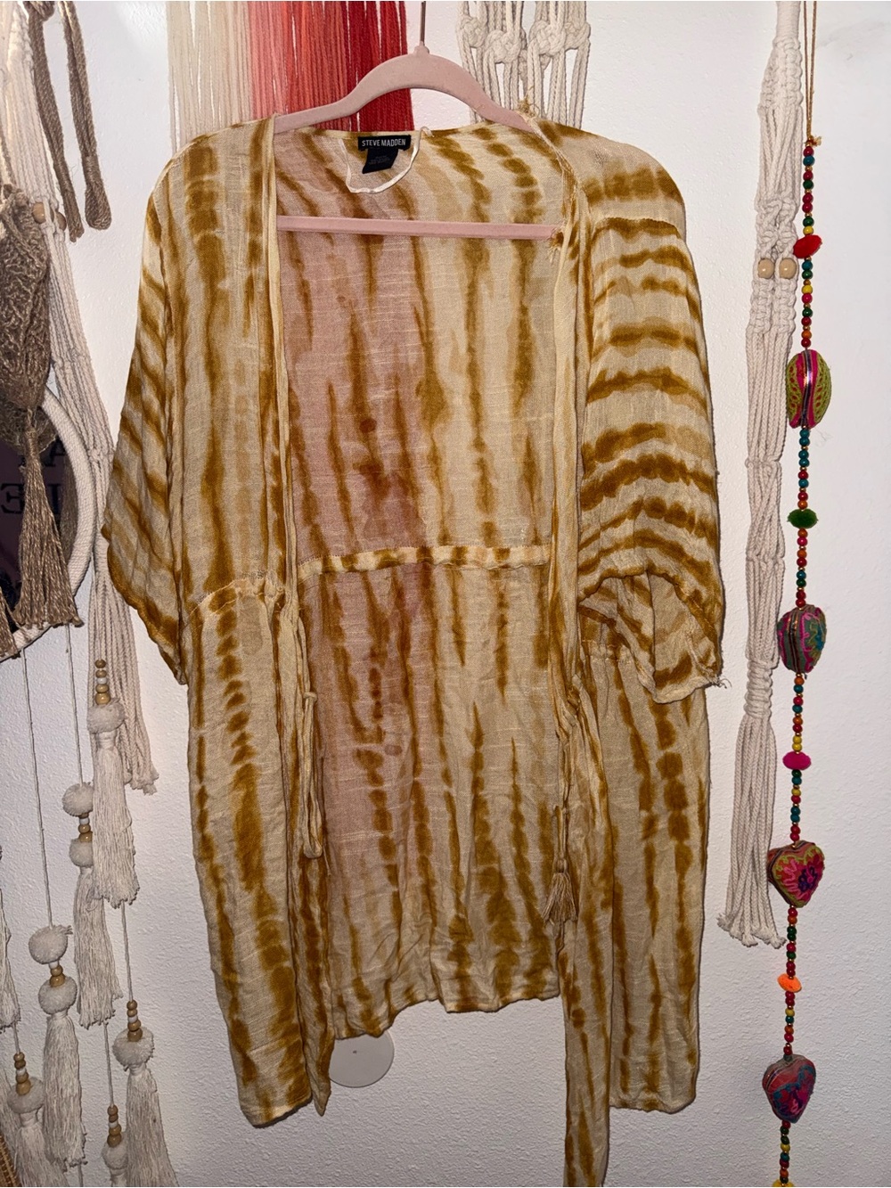 Steve Madden Yellow Tie-Dye Open Front Kimono